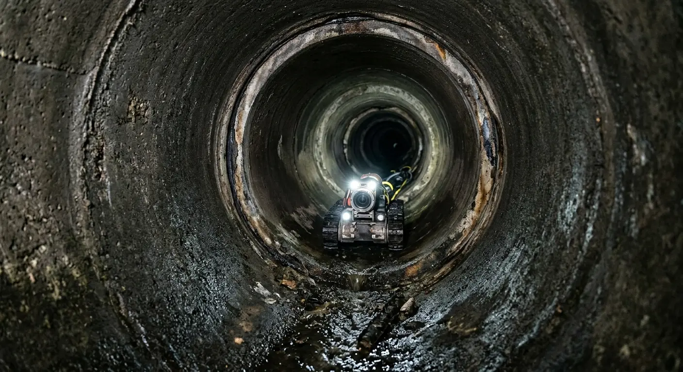 Robotic sewer camera inspecting pipe interior for Sewer Line Cleaning in Watford City